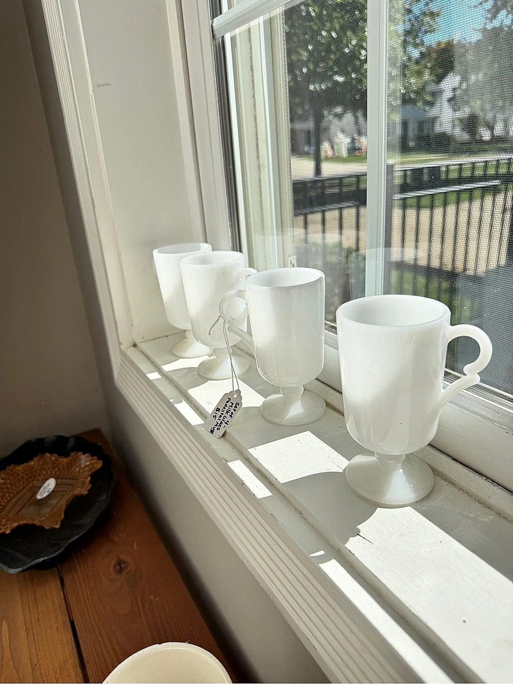 Vintage White Milk Glass Pedestal Drinkware Set